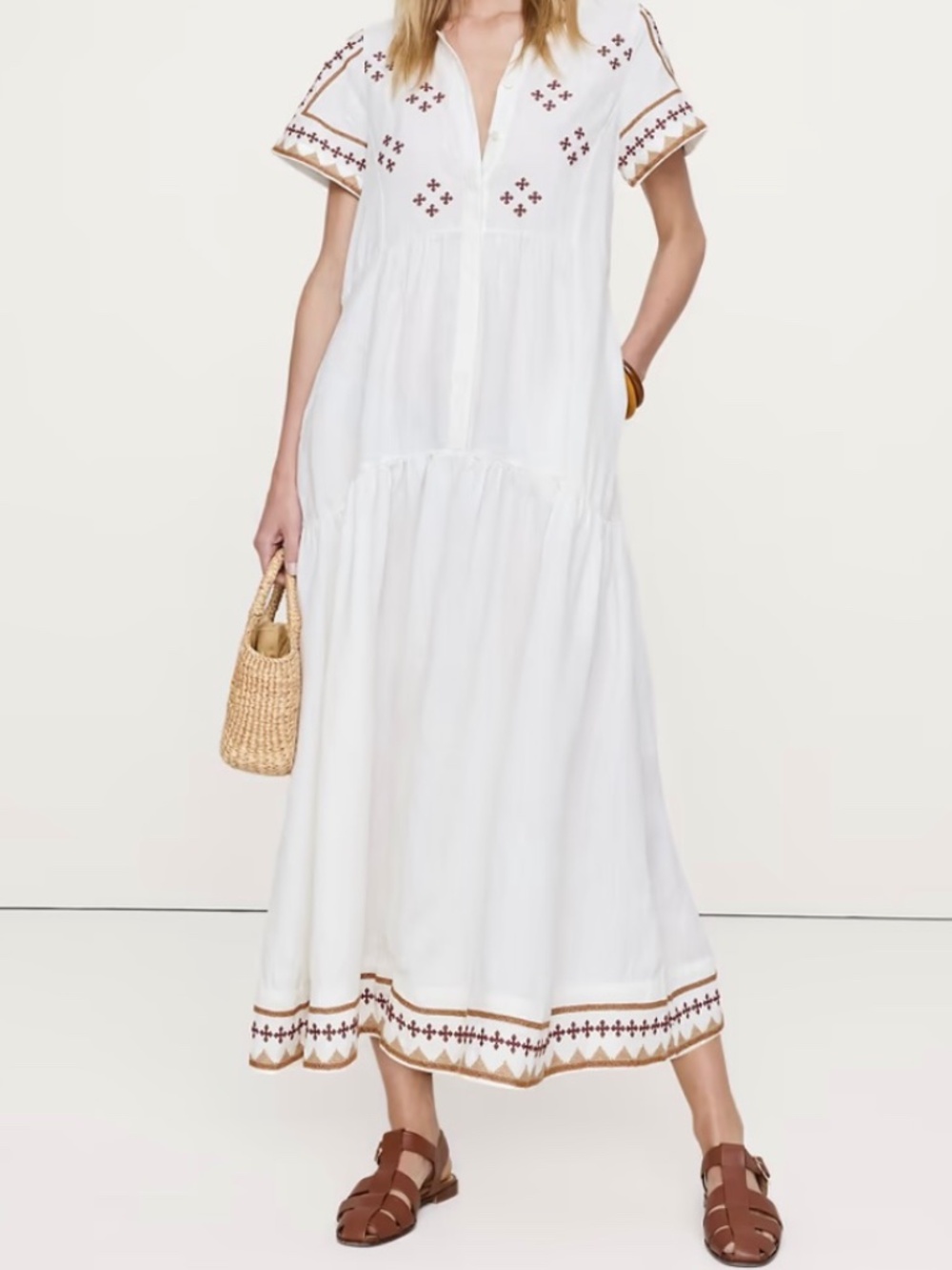 Banana Republic Embroidered Tiered Linen Maxi Dress
